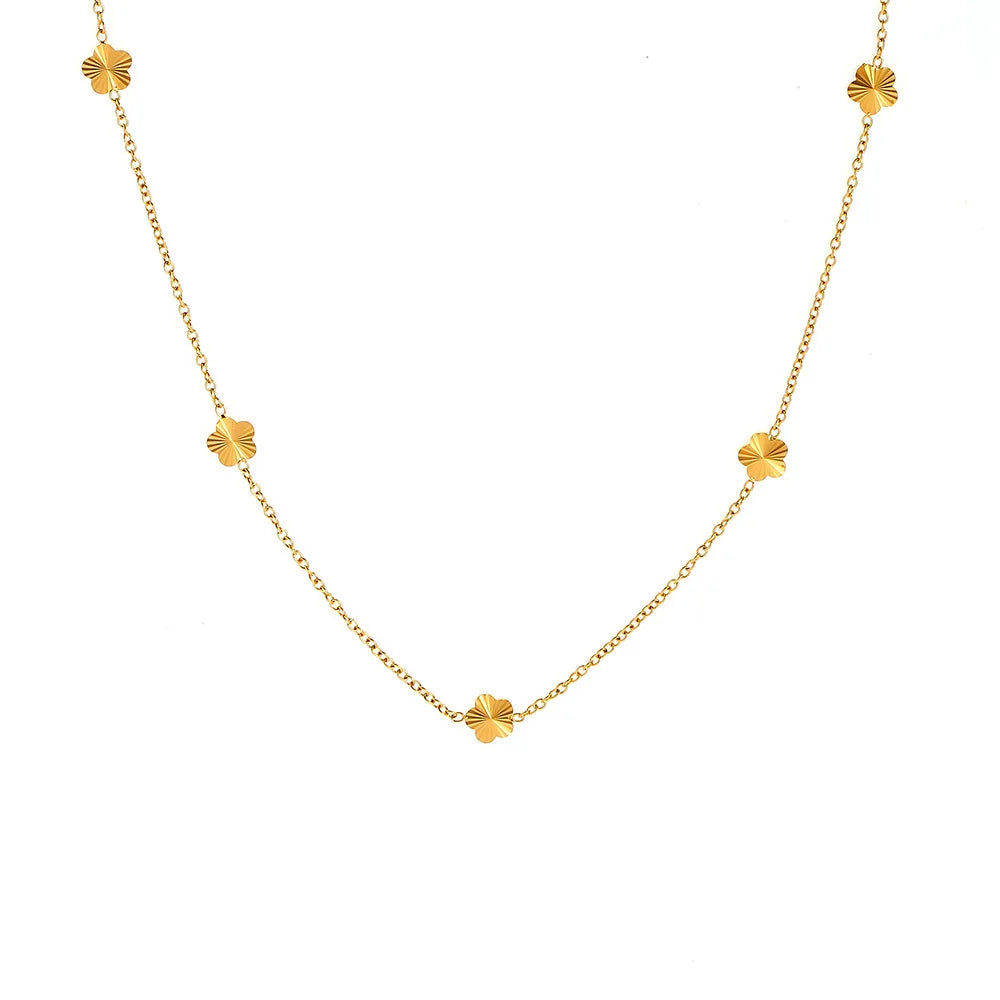 Elegant Golden Flower Stainless Steel Charm Necklace 18K Gold Plated Waterproof Non-Tarnish High Polished Jewelry for Women Gift